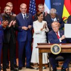 Daniel Noboa asistió a la firma de la nueva coalición militar que firmó Donald Trump, durante la cumbre 'Escudo de las Américas'.