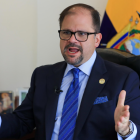 John Reimberg, ministro del Interior de Ecuador, en un momento de gestión institucional, mientras avanzan las investigaciones del caso Lafattoria.