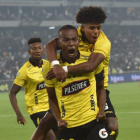Johnny Quiñónez celebra su gol ante Liga de Quito.
