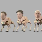 La obra de Beeple suele mezclar figuras del poder tecnológico con escenarios distópicos.