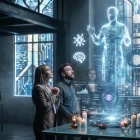 Usuarios trabajan guiados por una interfaz de inteligencia artificial, en una escena que refleja la creciente dependencia tecnológica en la toma de decisiones.