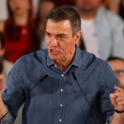 El secretario general del PSOE y presidente del Gobierno Español, Pedro Sánchez, durante su intervención en un acto de precampaña en Córdoba.