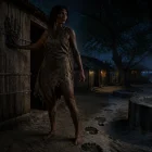 La figura de “La Mujer Grandota” acecha la noche en una recreación visual de la leyenda de Santa Elena.