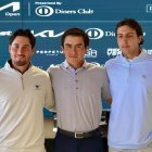 Renato Naula (i), Felipe Garcés (c) y Philippe Thorin son los golfistas ecuatorianos.