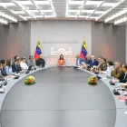 La presidenta encargada de Venezuela, Delcy Rodríguez, durante una reunión con el Consejo de Ministros este 26 de mayo de 2026, en Caracas (Venezuela).