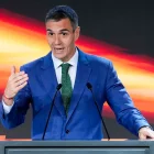 El presidente del Gobierno, Pedro Sánchez, durante su intervención esta tarde en la planta de Seat en Martorell (Barcelona).