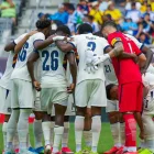 Los jugadores de la Selección de Ecuador previo al partido con Guatemala.