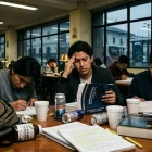 Imagen simbólica de estudiantes universitarios agobiados por exámenes, por lo que según el estudio de la Universidad Central, consumen estimulantes.