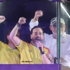 El ultraderechista Abelardo de la Espriella (c) ganador de la segunda vuelta presidencial de este domingo en Colombia pronuncia un discurso, en Barranquilla (Colombia).