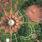 Fotografía, tomada el 28 de febrero de 2026, muestra una vista aérea del Matri Mandir, edificio de gran importancia espiritual para los practicantes del yoga integral, en Auroville.
