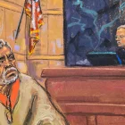 Dibujo de Jane Rosenberg del juez Brian Cogan frente a Ismael ‘el Mayo’ Zambada en el Tribunal Federal de Brooklyn, Nueva York.