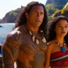 La recién estrenada actriz australiana Catherine Laga’aia, en el papel de Moana, y el corpulento Dwayne Johnson, La Roca, como Maui, protagonizan esta nueva entrega de Disney.