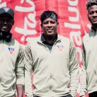 Leonel Quiñónez, Richard Mina y Michael Estrada, jugadores de Liga de Quito.