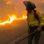 Bomberos trabajan en el incendio en el que seis personas han muerto en el municipio almeriense de Los Gallardos.