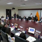 Sesión del COE Nacional en la sede del ECU911 Samborondón, en Guayas, la tarde de este lunes 20 de abril.