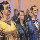 Dibujo realizado por Jane Rosenberg donde aparecen el expresidente de Venezuela, Nicolás Maduro, y Cilia Flores asistiendo a una audiencia en Nueva York (Estados Unidos).