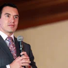 El presidente ecuatoriano Daniel Noboa, en una imagen de archivo, mientras se prepara para asistir a la posesión de Keiko Fujimori en Perú.