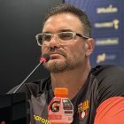 Pablo Trobbiani, director técnico de Barcelona SC, en rueda de prensa.