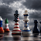 Una representación simbólica de las tensiones geopolíticas entre Estados Unidos e Israel y sus principales adversarios en el escenario internacional.
