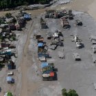 Vista aérea de viviendas dañadas en la localidad de Delight tras una inundación repentina, en el distrito de Nuwakot, Nepal, el 27 de agosto de 2026.