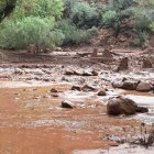 Restos de los pilares de un puente de piedra destruido debido a una crecida repentina del arroyo Bright Angel en Arizona (EE.UU.).