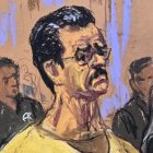 Un dibujo realizado por la artista Jane Rosenberg que muestra al presidente depuesto de Venezuela, Nicolás Maduro.