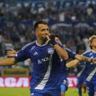 Aníbal Leguizamón en el festejo de gol para Emelec, en la victoria ante Manta por la fecha 29 de la LigaPro.