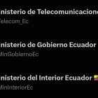 Ministerios de Ecuador actualizan sus perfiles oficiales en redes sociales con fondo morado.
