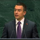 El presidente del Ecuador, Daniel Noboa, durante su discurso en el 81 periodo de sesiones de la Asamblea General de las Naciones Unidas.