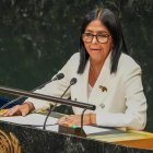 La presidenta encargada de Venezuela, Delcy Rodríguez, habla durante la 81ª Asamblea General de Naciones Unidas este miércoles, en Nueva York (Estados Unidos).