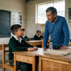 Foto referencial, generada con IA, para graficar a un profesor y un estudiante.