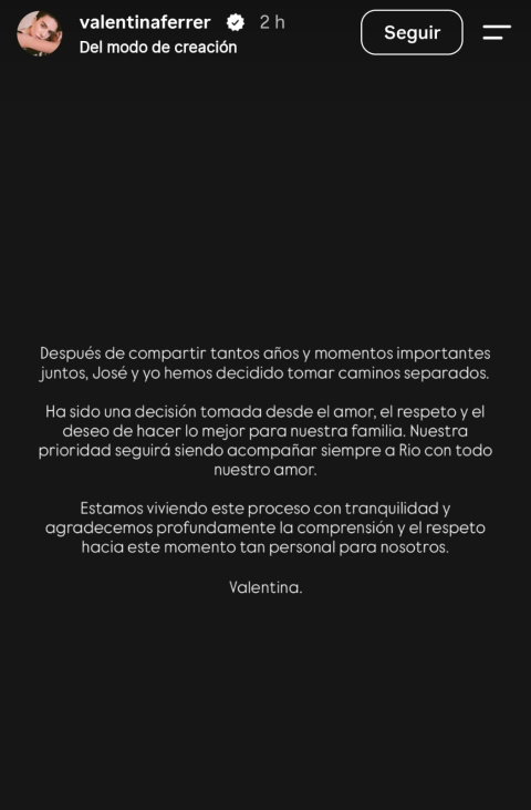 Comunicado de Valentina Ferrer sobre su ruptura con J Balvin.
