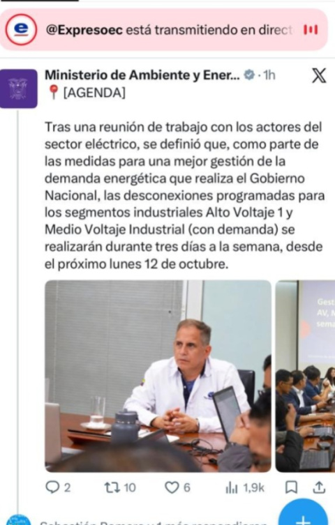 El Ministerio de Ambiente y Energía borró esta comunicación de sus redes sociales.