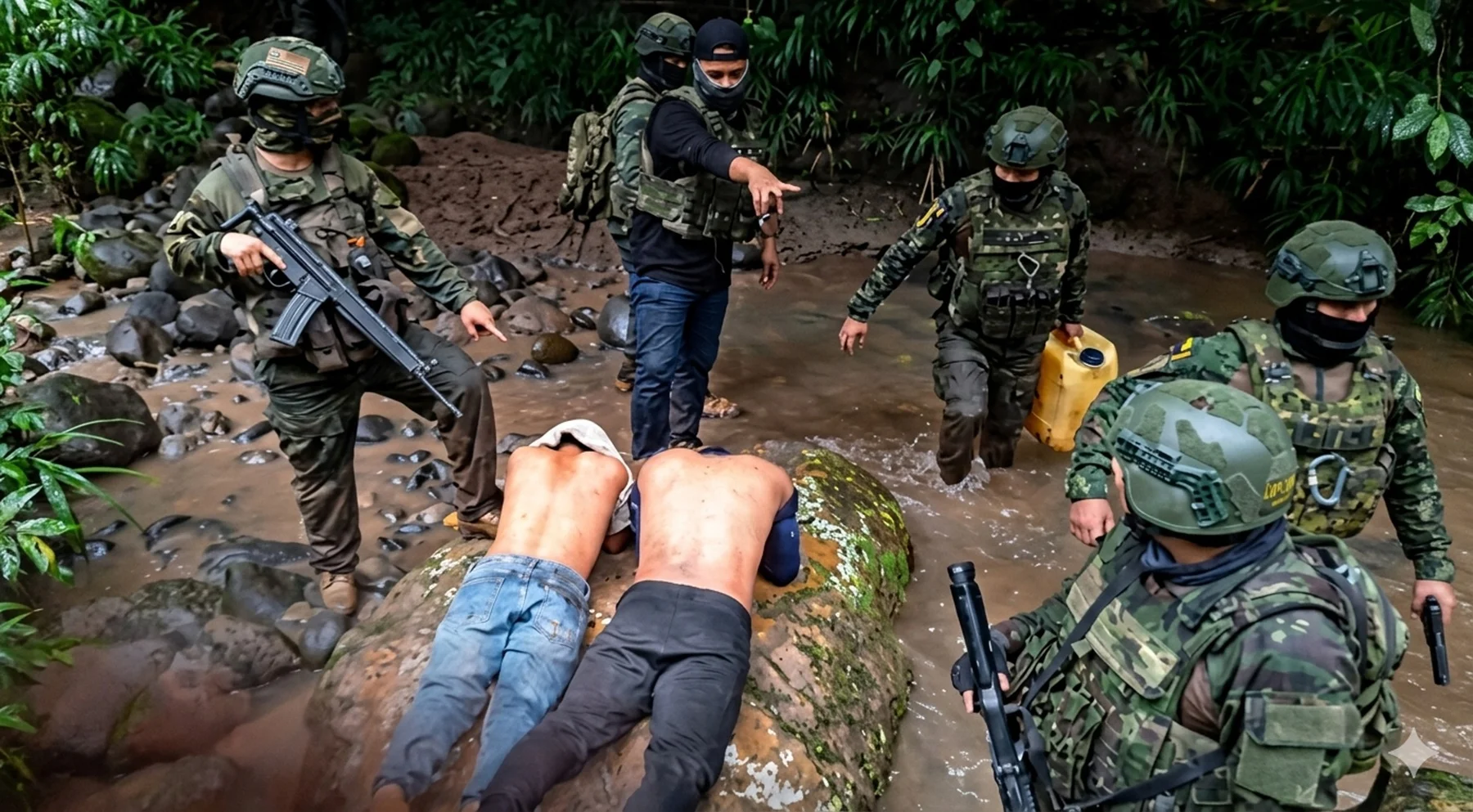 Militares durante el operativo contra la minería ilegal en Morona Santiago.