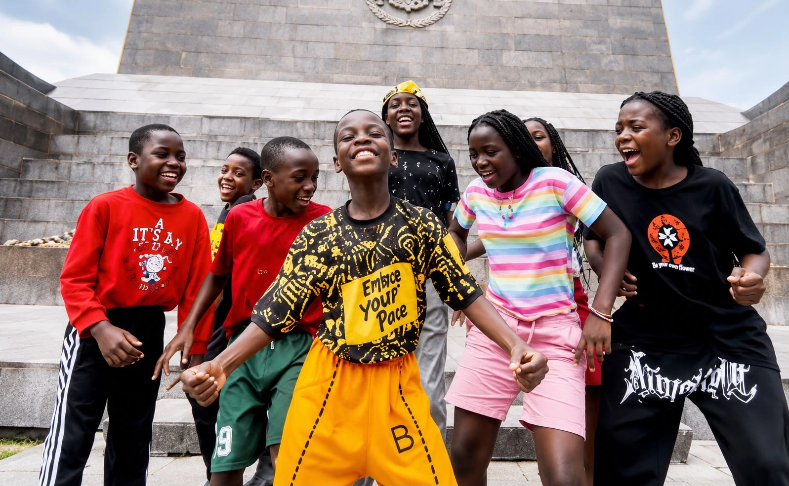 Los Triplets Ghetto Kids bailaron frente al monumento Mitad del Mundo en Quito, durante la grabación de su nuevo videoclip con ritmo africano.